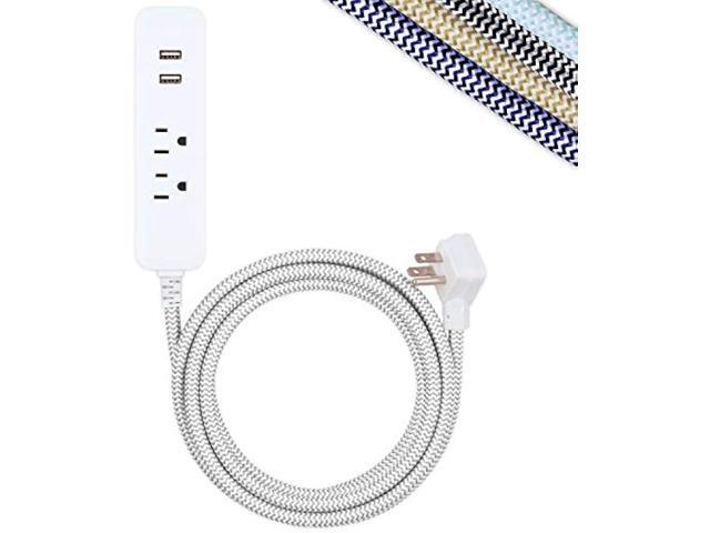 Cordinate Designer USB Charging Station Extension Cord, Power Strip Surge Protector, 2 Outlets, 2 USB Ports, Extra Long 10 Ft Cable with Flat Plug,...