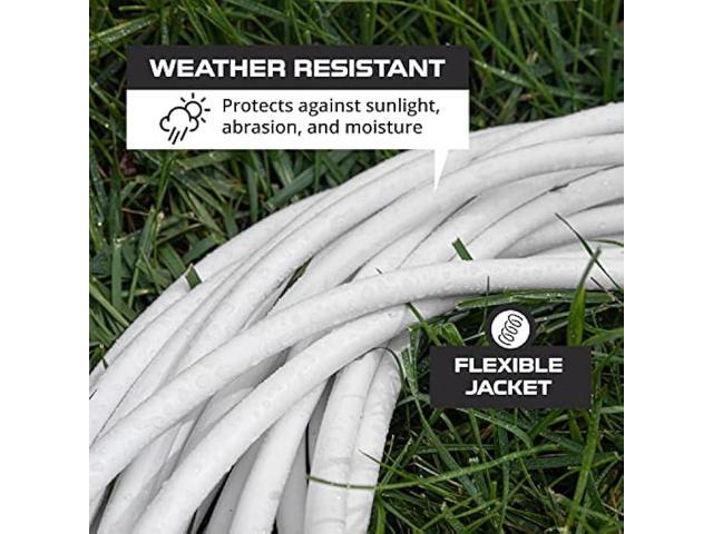 15 Ft Outdoor Extension Cord with 3 Electrical Power Outlets - 16/3 SJTW Durable White Cable