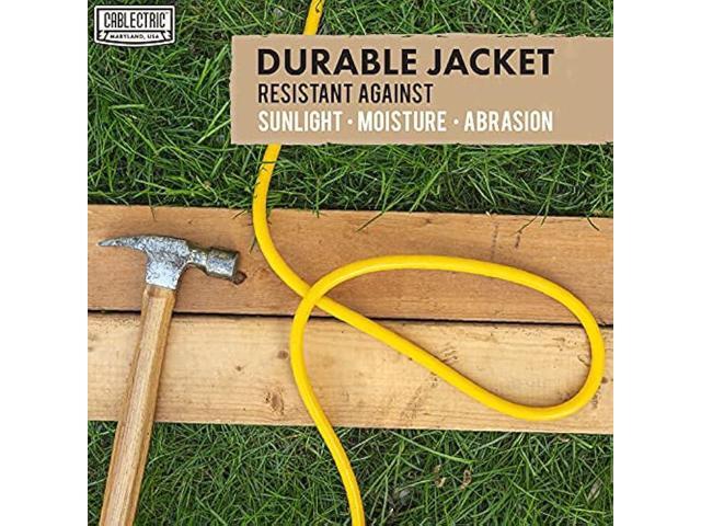 Cablectric 50 Ft Outdoor Extension Cord - 10/3 SJTW Heavy Duty Yellow 10 Gauge Lighted Electrical Cable with 3 Prong Grounded Plug
