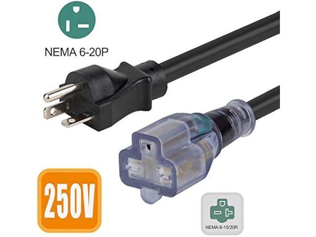 10-Feet (3.0 Meter) 20 Amp-250 Volt Nema 6-20P Extension Cord, 12AWG Nema 6-20 Heavy Duty Extension Cable, Nema 6-15/20R T-Blade Cord with Red...