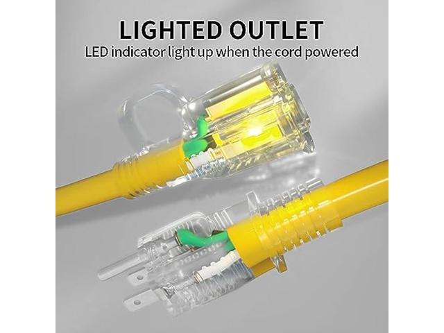 50 ft 12/3 Outdoor Extension Cord Waterproof Heavy Duty with Lighted Indicator End 12 Gauge 3 Prong, Flexible Cold-Resistant Long Power Cord...