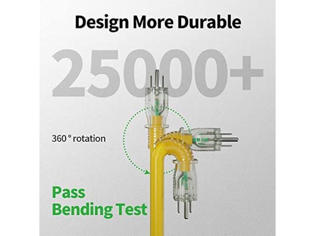 50 ft 12/3 Outdoor Extension Cord Waterproof Heavy Duty with Lighted Indicator End 12 Gauge 3 Prong, Flexible Cold-Resistant Long Power Cord...