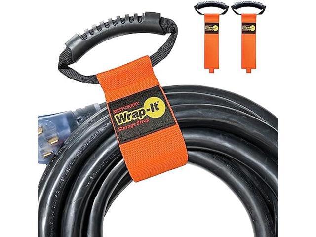 Easy-Carry Wrap-It Storage Straps - 22 (2-Pack) Blaze Orange Heavy-Duty Hook and Loop Cord Carrying Strap, Hanger, and Organizer with Handle for...
