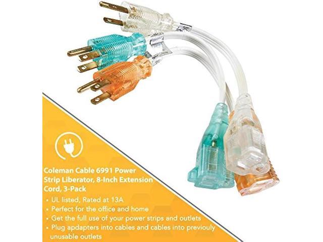 Coleman Cable 6991 16/3 3Pc 8in. Household Cube Tap Extension Cords