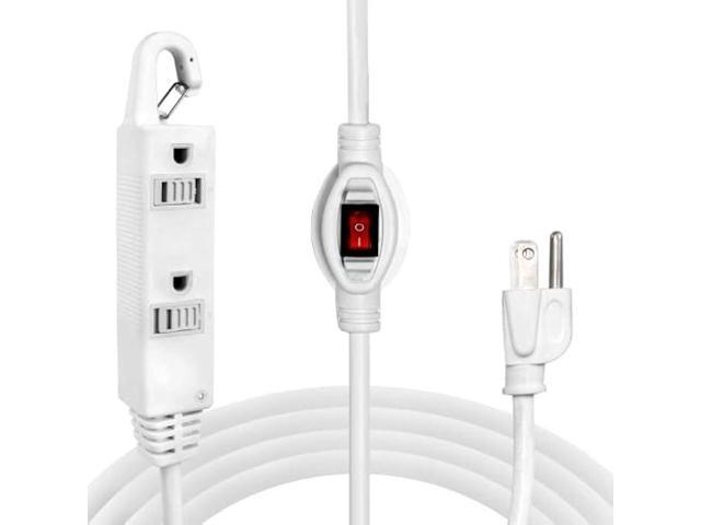 Iron Forge Cable 10 Ft 3 Outlets White Extension Cord with Inline Switch On/Off, 16/3 SJTW 3 Prong with Hook for Hanging -10 AMP Cord - ETL Listed