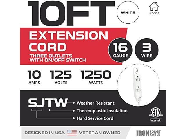 IRON FORGE CABLE Inline Extension Cord with On/Off Switch 10 FT 3 Outlets with Hook for Easy Hanging, 16/3 SJTW Multiple Outlets Power Switch -...