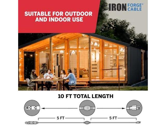 IRON FORGE CABLE Inline Extension Cord with On/Off Switch 10 FT 3 Outlets with Hook for Easy Hanging, 16/3 SJTW Multiple Outlets Power Switch -...
