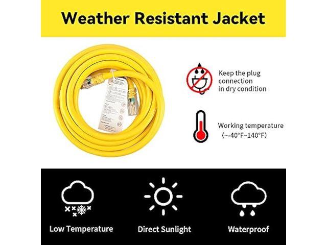 EP 6 ft Lighted Outdoor Extension Cord - 12/3 SJTW Heavy Duty Yellow Extension Cable with 3 Prong Grounded Plug - 15AMP Power Cord for Lawn,...