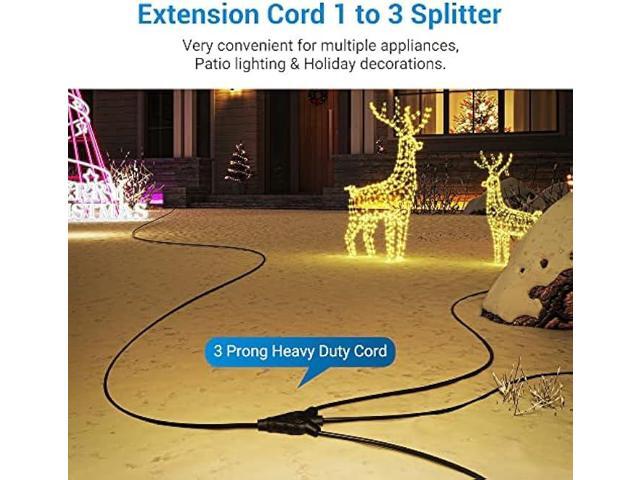DEWENWILS Outdoor Extension Cord 1 to 3 Splitter for Halloween, 3 Prong Outlets Plugs, Max 28ft End to End (40 FT Total),16/3C SJTW Weatherproof...