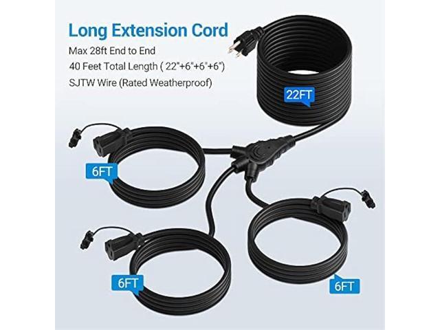 DEWENWILS Outdoor Extension Cord 1 to 3 Splitter for Halloween, 3 Prong Outlets Plugs, Max 28ft End to End (40 FT Total),16/3C SJTW Weatherproof...