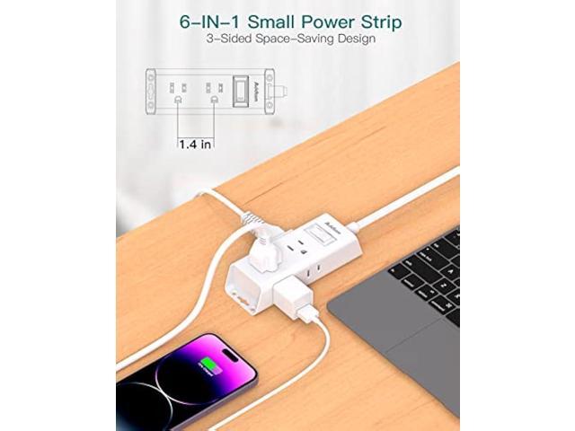 Flat Extension Cord 10 ft - Addtam Flat Plug Power Strip with 6 Outlets Extender, No Surge Protector for Cruise Ship, Dorm Room Travel Essentials,...