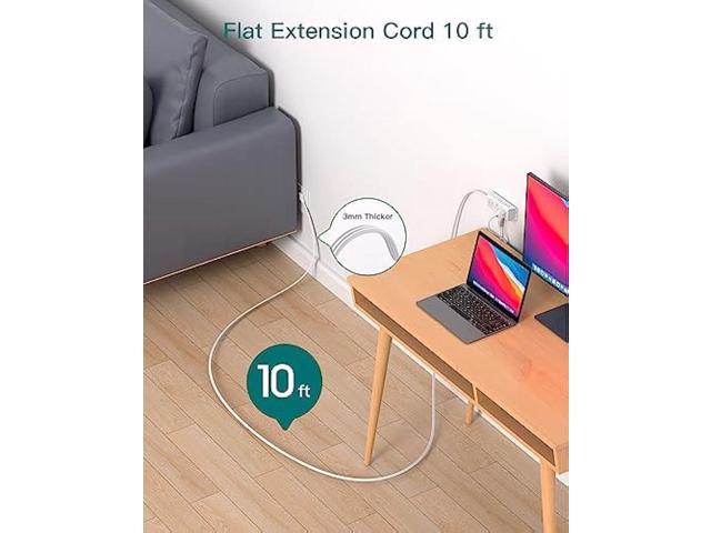 Flat Extension Cord 10 ft - Addtam Flat Plug Power Strip with 6 Outlets Extender, No Surge Protector for Cruise Ship, Dorm Room Travel Essentials,...
