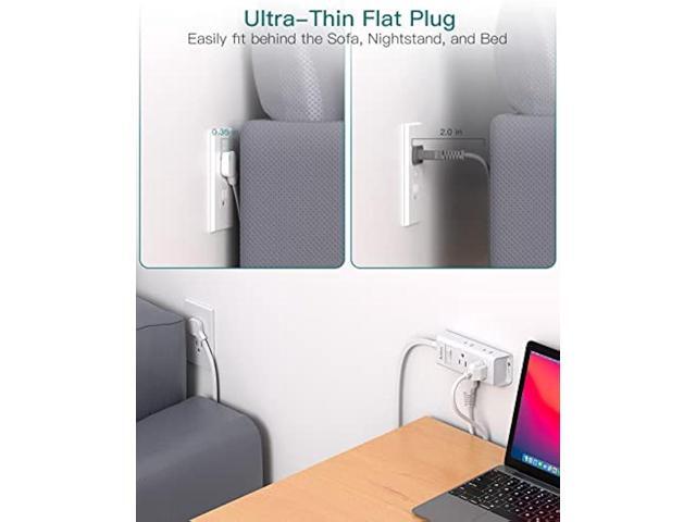 Flat Extension Cord 10 ft - Addtam Flat Plug Power Strip with 6 Outlets Extender, No Surge Protector for Cruise Ship, Dorm Room Travel Essentials,...