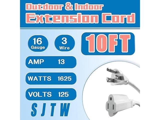 GREATIDE 10 FT White Outdoor Extension Cords, 16/3 Gauge, SJTW Waterproof Cable, 3 Prong Grounded Plug, Weather Resistant for Safety