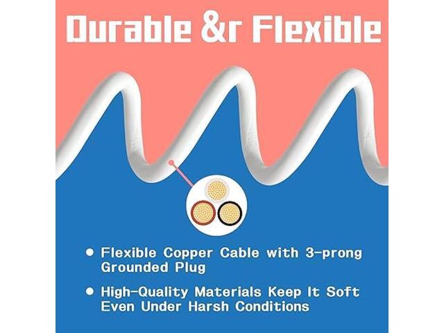 GREATIDE 10 FT White Outdoor Extension Cords, 16/3 Gauge, SJTW Waterproof Cable, 3 Prong Grounded Plug, Weather Resistant for Safety