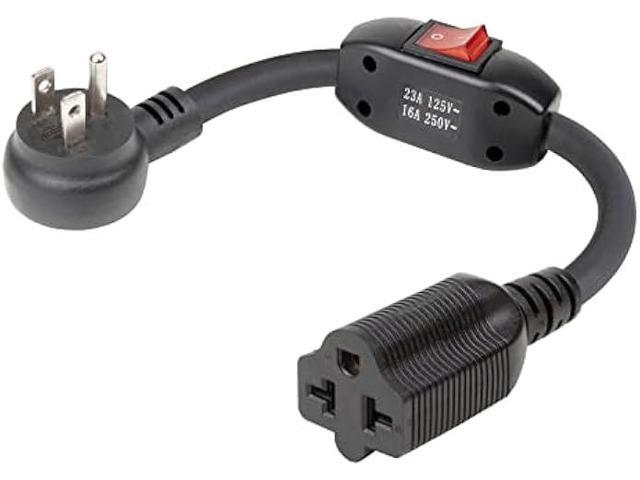 Angled Four-in-One Heavy Duty On/Off Switch Extension Cord 12-AWG 15A Household Plug to 20A T Blade Adapter Cable with Heavy Duty 23A 125V Inline...