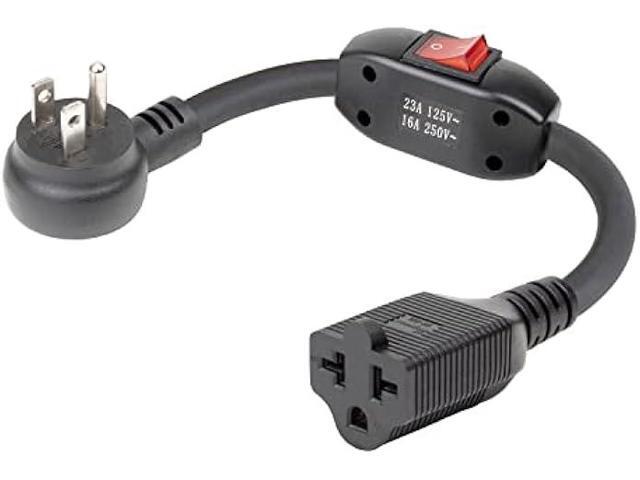 Angled Four-in-One Heavy Duty On/Off Switch Extension Cord 12-AWG 15A Household Plug to 20A T Blade Adapter Cable with Heavy Duty 23A 125V Inline...