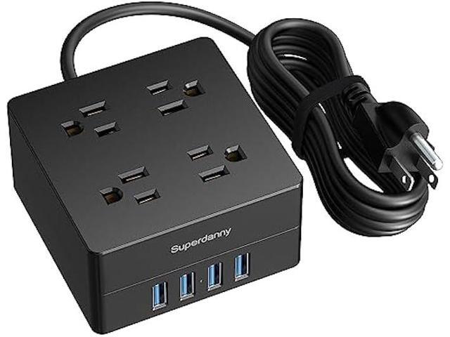 5ft Power Strip, SUPERDANNY Surge Protector 900 Joules, 4-Outlet 4-USB Extension Cord, Overload Switch, Grounded, Mountable, Desktop Charging...