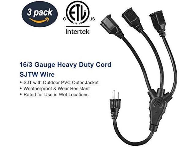 DEWENWILS Extension Cord Splitter 1 to 3, 18 Inch 16/3 Heavy Duty SJTW Wire, 3 Prong Outdoor Power Splitter for Halloween Decor Christmas Lights,...