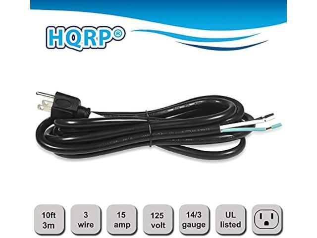 HQRP 10ft 14-Gauge 3-Prong 14/3C Heavy Duty Replacement Power Supply Cord Cable 110V 115V 120V Pigtail for Universal AC Appliance and Power Tool,...