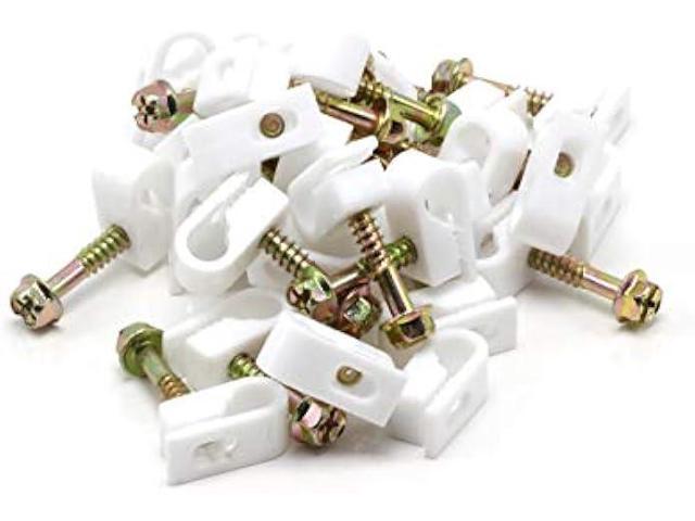 THE CIMPLE CO - Single Coaxial Cable Clips, Cat6, Electrical Wire Cable Clip, 1/4 in (6 mm) Screw Clip and Fastener, White (50 Pieces per Bag)