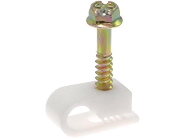 THE CIMPLE CO - Single Coaxial Cable Clips, Cat6, Electrical Wire Cable Clip, 1/4 in (6 mm) Screw Clip and Fastener, White (50 Pieces per Bag)
