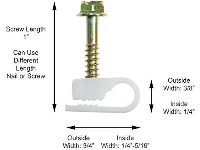 THE CIMPLE CO - Single Coaxial Cable Clips, Cat6, Electrical Wire Cable Clip, 1/4 in (6 mm) Screw Clip and Fastener, White (50 Pieces per Bag)
