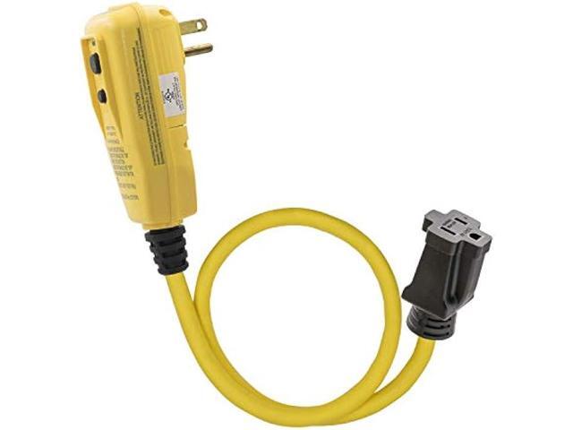 AIDA 3FT Manual Reset 12 Gauge SJTW Heavy Duty Right Angle GFCI Plug Adapter with 1 Prong Grounded Plug, 15 AMP Yellow Outdoor Extension Cable with...