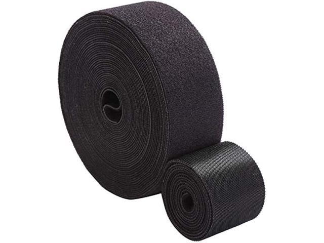 Reusable Fastening Tape Cable Ties Roll 2 Inch Double Side Hook Roll Hook and Loop Cord Management Wire Organizer Straps Black 5 Yard