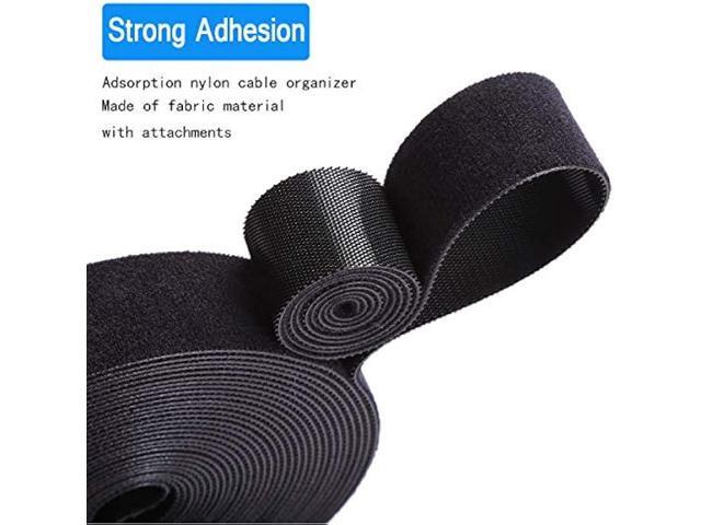 Reusable Fastening Tape Cable Ties Roll 2 Inch Double Side Hook Roll Hook and Loop Cord Management Wire Organizer Straps Black 5 Yard
