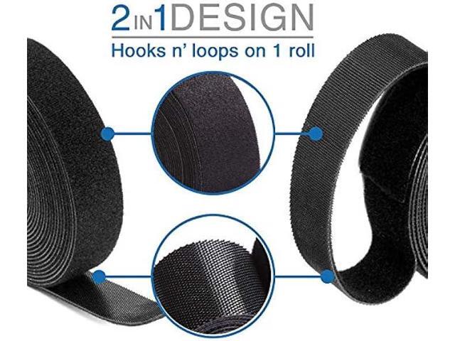 Reusable Fastening Tape Cable Ties Roll 2 Inch Double Side Hook Roll Hook and Loop Cord Management Wire Organizer Straps Black 5 Yard