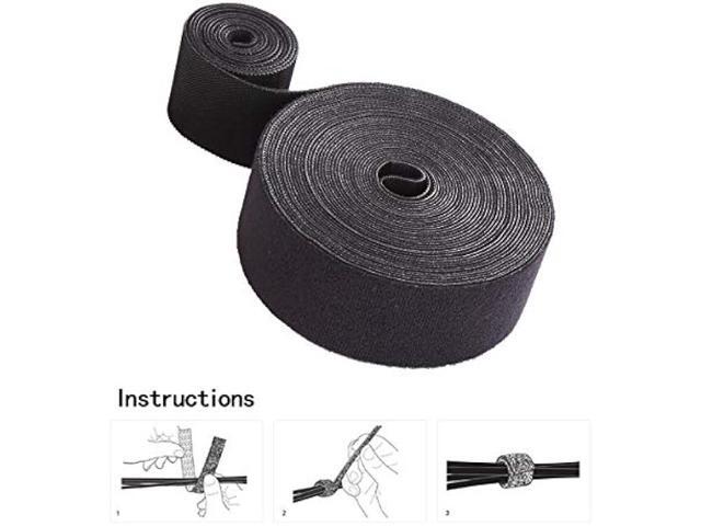 Reusable Fastening Tape Cable Ties Roll 2 Inch Double Side Hook Roll Hook and Loop Cord Management Wire Organizer Straps Black 5 Yard