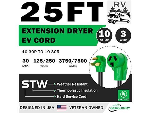 Gerguirry 3 Prong 25 Feet Dryer Extension Cord, 30 Amp NEMA 10-30P to 10-30R Heavy Duty Cord, Use for Dryer Power Extension and Level 2 EV...