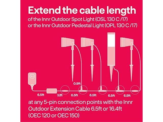 Innr Outdoor Extension Cable, 16.4ft, Works with Innr Outdoor Spot Lights and Pedestal Lights, IP65, Weatherproof (Complete Set Required) OEC 150 US