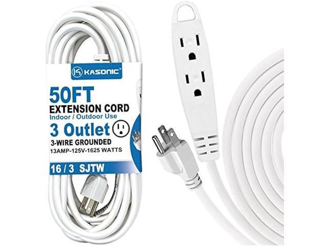 50-Feet 3 Outlet Extension Cord, Kasonic UL Listed, 16/3 SJTW 3-Wire Grounded, 13 Amp 125 V 1625 Watts, Multi-Outlet Indoor/Outdoor Use, White