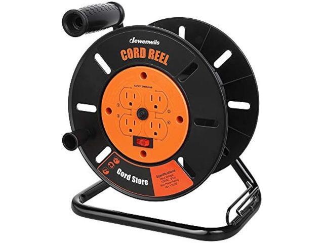 DEWENWILS Extension Cord Storage Reel with 4-Grounded Outlets, Heavy Duty Open Cord Reel for 12/3,14/3,16/3 Gauge Power Cord, Hand Wind...