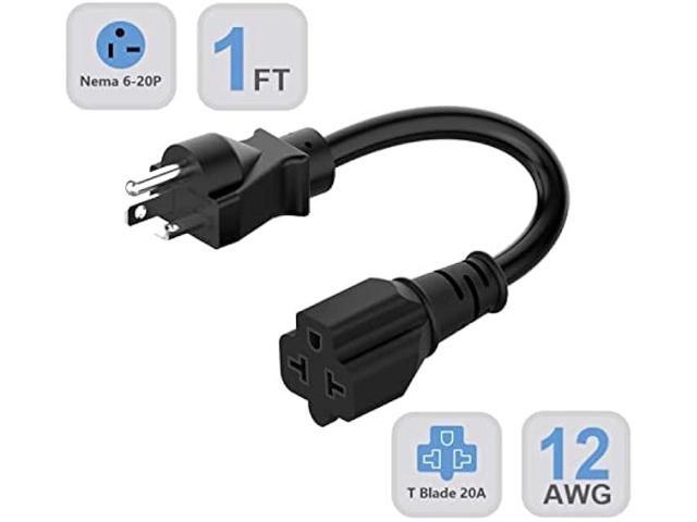 1-Foot 20 AMP Nema 6-20P Extension Cord 12AWG Nema 6-20 Heavy Duty Extension Power Cord 1FT,Nema 6-20P to 5-20R,6-20P to 6-15R/20R 20AMP T-Blade...