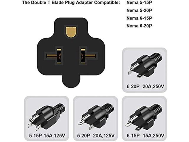 1-Foot 12 AWG 15 Amp Household Plug to 20 Amp Adapter Cable,Nema 5-15P to 5-15R/20R,5-15P to 6-15R/20R T-Blade 20-Amp to 15-Amp Extension Cord...