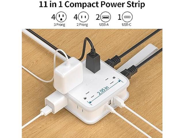 NTONPOWER Flat Plug Power Strip, 8 Outlets and 3 USB (1 USB C), 3 Side Outlet Extender, 5 ft Extension Cord with Multiple Outlets, Wall Mount,...
