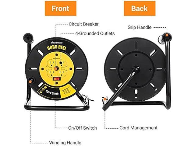 DEWENWILS Extension Cord Storage Reel with 4-Grounded Outlets, Heavy Duty Open Cord Reel for 12/3,14/3,16/3 Gauge Power Cord, Hand Wind...
