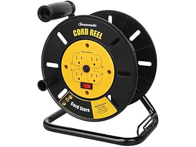 DEWENWILS Extension Cord Storage Reel with 4-Grounded Outlets, Heavy Duty Open Cord Reel for 12/3,14/3,16/3 Gauge Power Cord, Hand Wind...