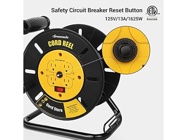 DEWENWILS Extension Cord Storage Reel with 4-Grounded Outlets, Heavy Duty Open Cord Reel for 12/3,14/3,16/3 Gauge Power Cord, Hand Wind...