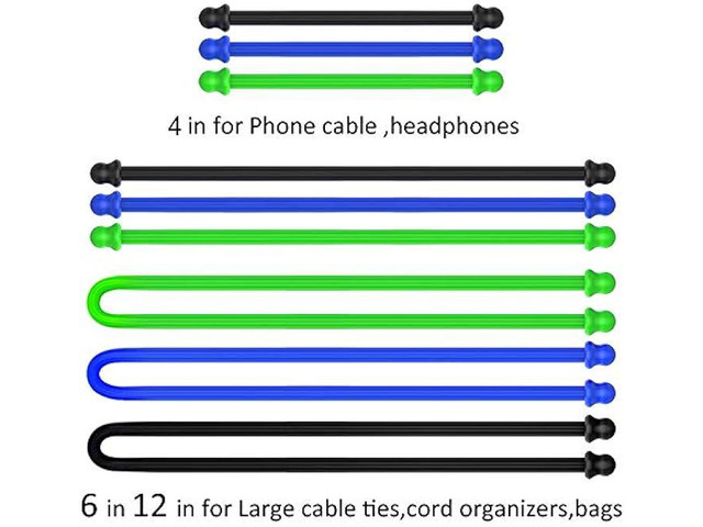 9Pcs 4-Inch, 6-Inch, 12-Inch Original Silicone Cable Tie, Steel-Core Silicone Twist Ties, Reusable Rubber Twist Tie, Cable Tie Straps. (3 Sizes in...