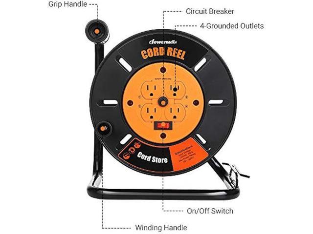 DEWENWILS Extension Cord Storage Reel with 4-Grounded Outlets, Heavy Duty Open Cord Reel for 12/3,14/3,16/3 Gauge Power Cord, Hand Wind...
