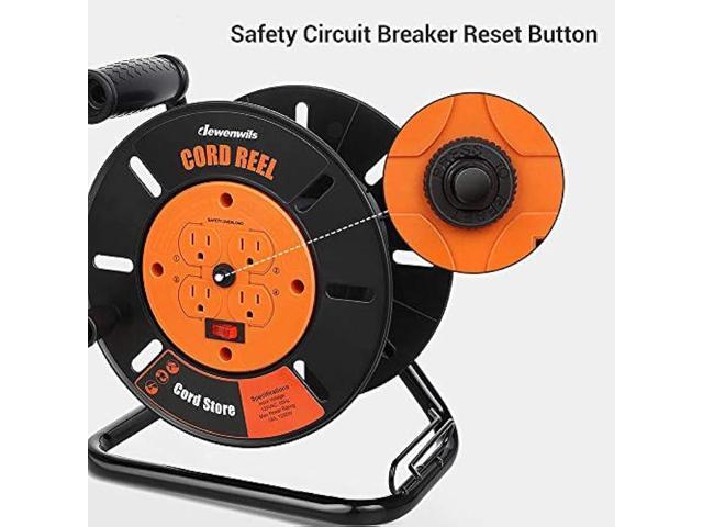 DEWENWILS Extension Cord Storage Reel with 4-Grounded Outlets, Heavy Duty Open Cord Reel for 12/3,14/3,16/3 Gauge Power Cord, Hand Wind...