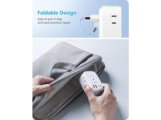 2 Pack European Travel Plug Adapter, LENCENT International Type-C Foldable Power Plug with 4 Outlets, USB C Charger Adaptor, US to Most of Europe...