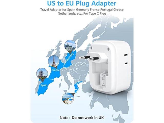 2 Pack European Travel Plug Adapter, LENCENT International Type-C Foldable Power Plug with 4 Outlets, USB C Charger Adaptor, US to Most of Europe...