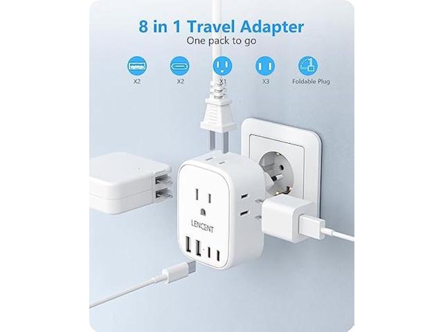 2 Pack European Travel Plug Adapter, LENCENT International Type-C Foldable Power Plug with 4 Outlets, USB C Charger Adaptor, US to Most of Europe...