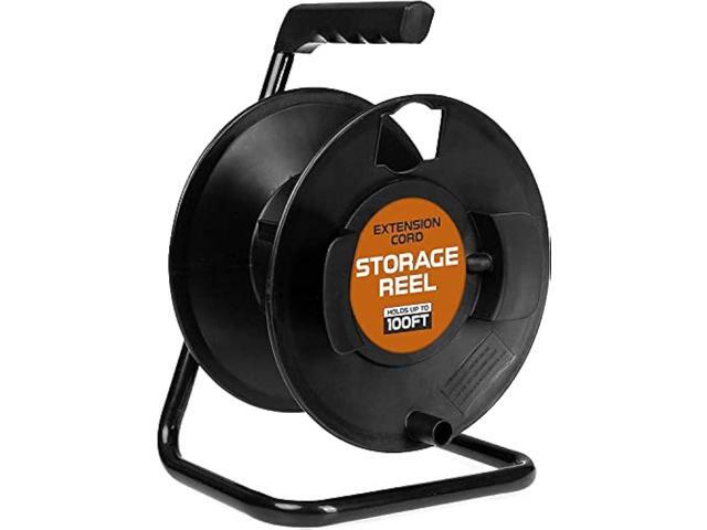 IRON FORGE CABLE Extension Cord Storage Reel with Metal Stand, Black - Portable Cable Reel That Holds Up to 100 Ft of Extension Cords, Hose, or Rope