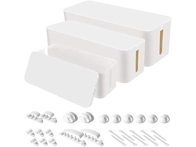 Cable Organizer Box Set of Three, Power Cover Cord Holder Surge Protector for Desk (White)